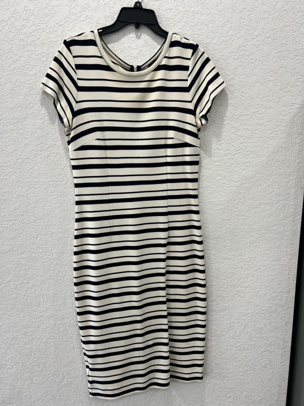 Ann Taylor Black & White Striped Midi Sheath Dress